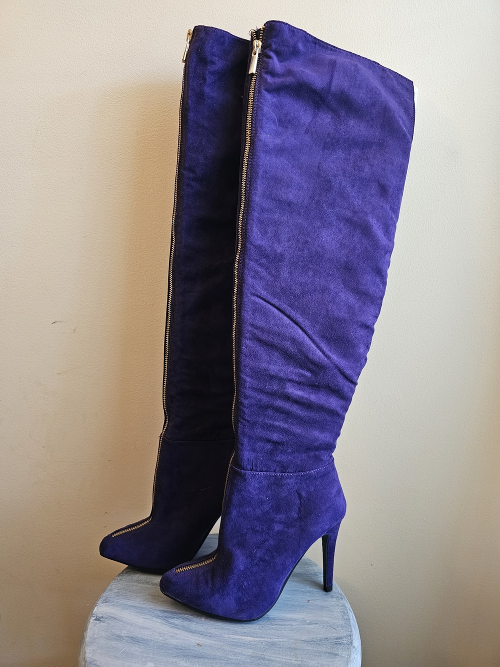 Purple Suede Knee-High Stiletto Boots - Women